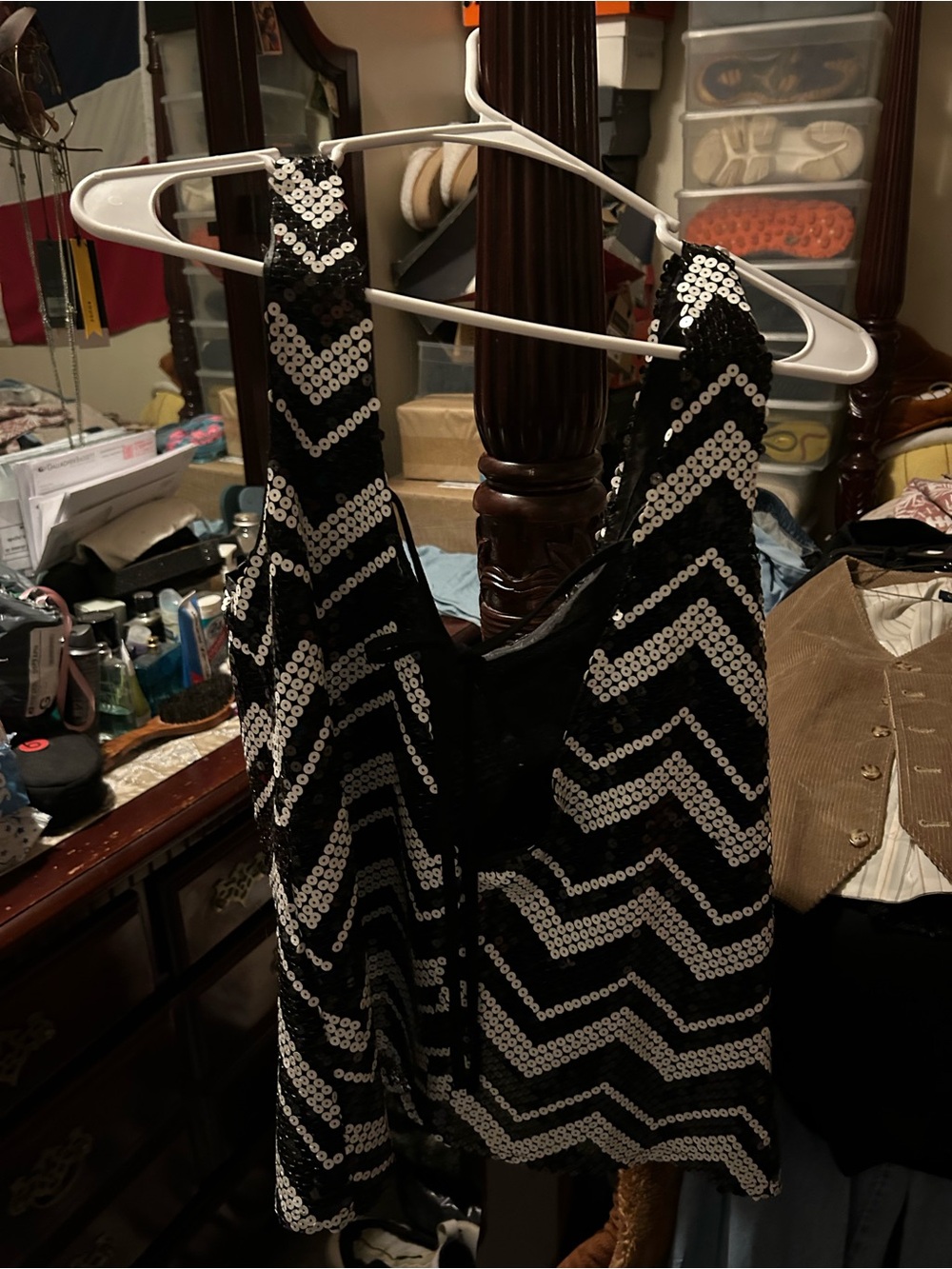 Sequin Chevron Black and White Tank Top